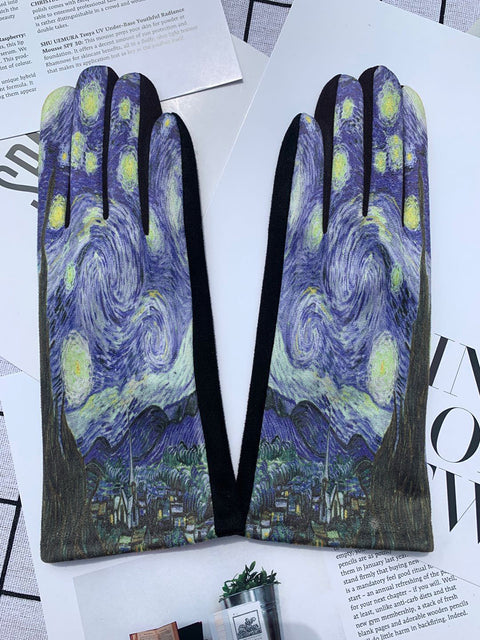 Women Fashion Print Warm Outdoor Gloves