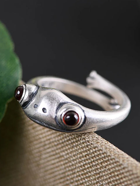 Unisex Retro Adjustable Frog Silver Ring