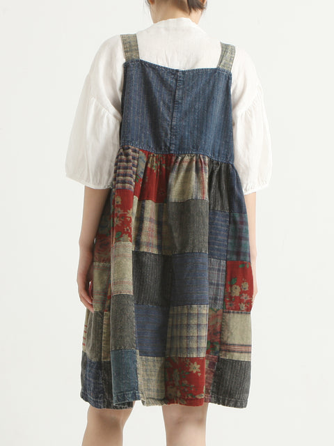 Sleeveless Vintage Summer Casual Loose Patchwork Dress