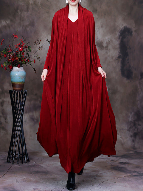 Plus Size V Neck Vintage Women Retro Maxi Dress