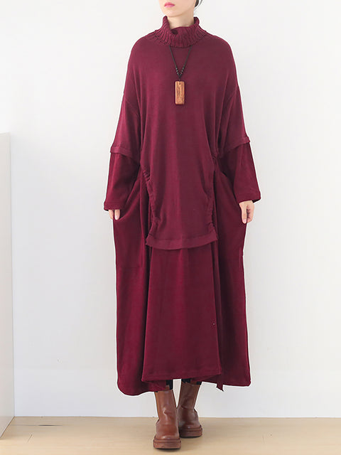 Cotton Women Solid Irregular Loose Dress