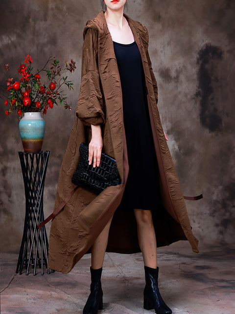 Women Autumn Hooded Solid Casual Coat