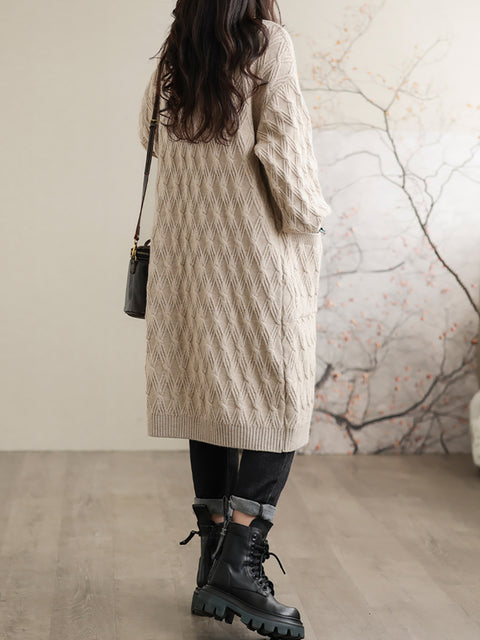 Solid Loose Casual Mid Length Women Coat