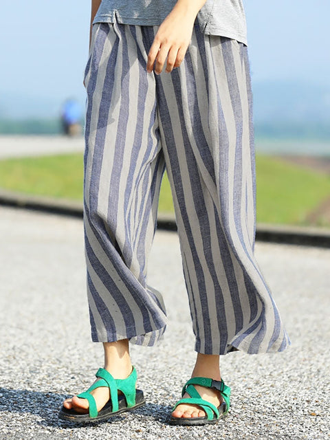 Plus-Size Casual Striped Women Loose Pants