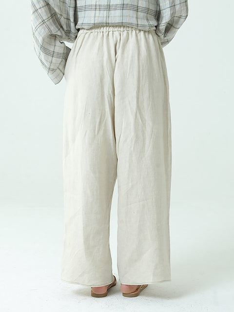 Plus Size Women Linen Wide Leg Pants