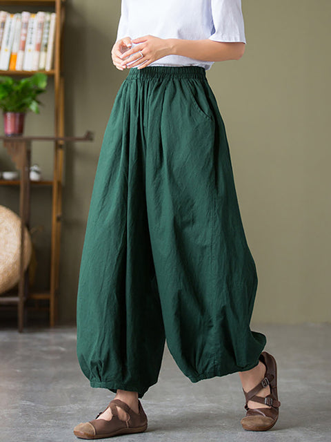 Plus Size  Women Cotton Linen Pocket Casual Lantern Pants